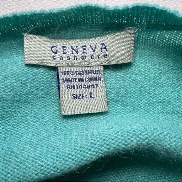 Geneva 100% Cashmere 3/4 Sleeve Round Neck Sweater Turquoise Blue Womens Large - Picture 5 of 6